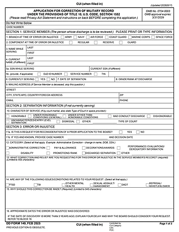DD Form 149 Preview