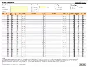 Electrical Panel Schedule Template Preview