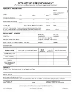 Employment Application Form Preview