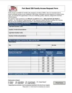 Fort Bend ISD Family Access Request Form Preview
