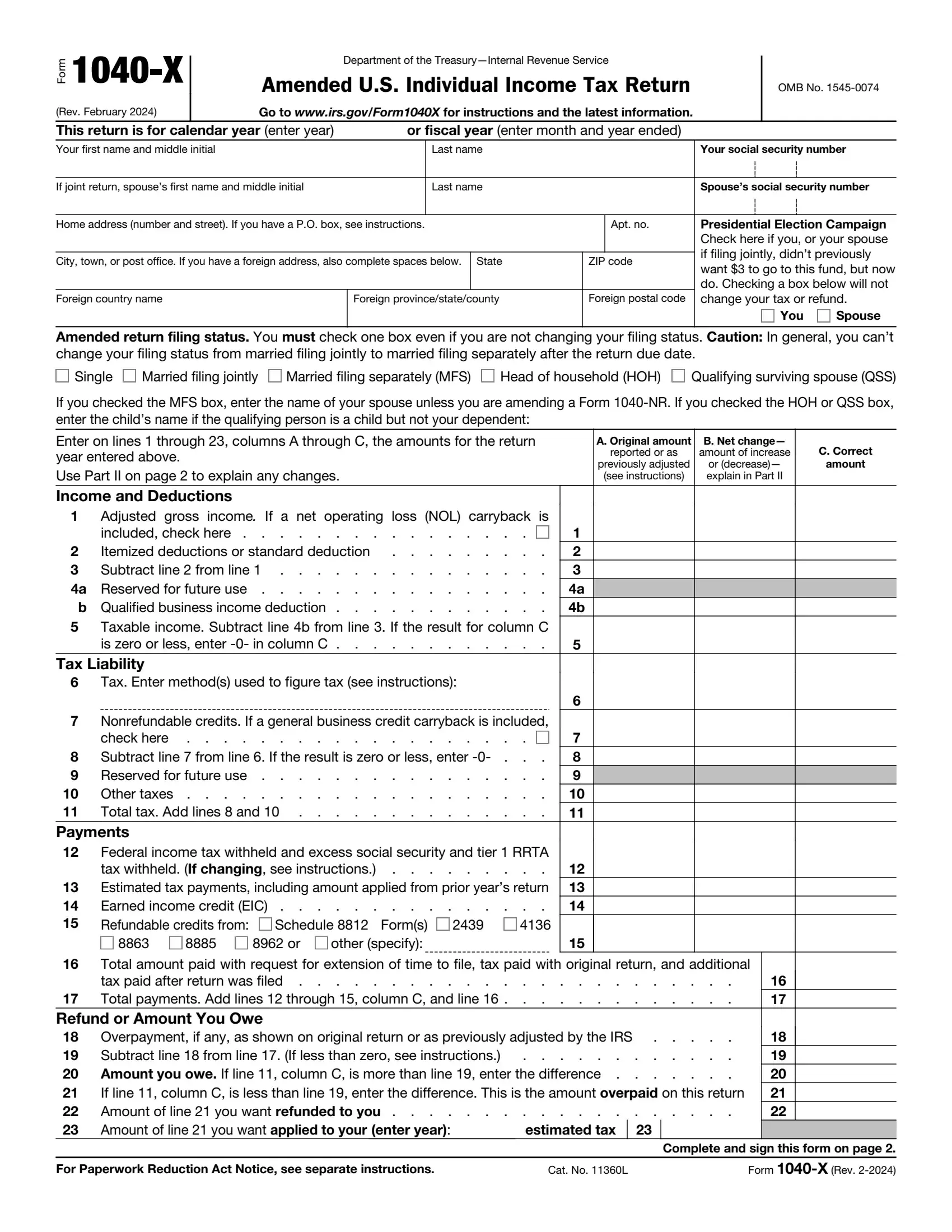 irs form 1040 x rev 07 2021