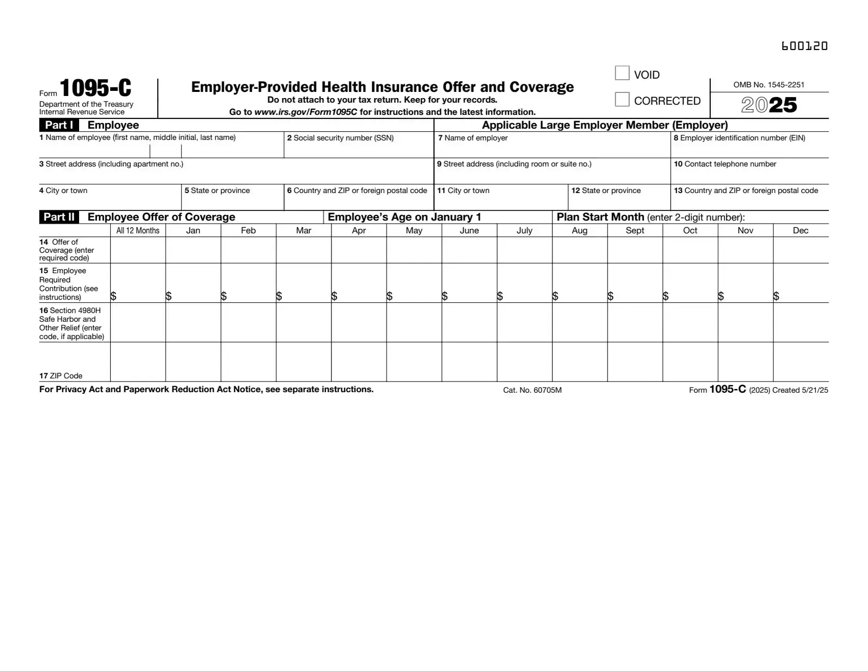 IRS Form 1095-C preview