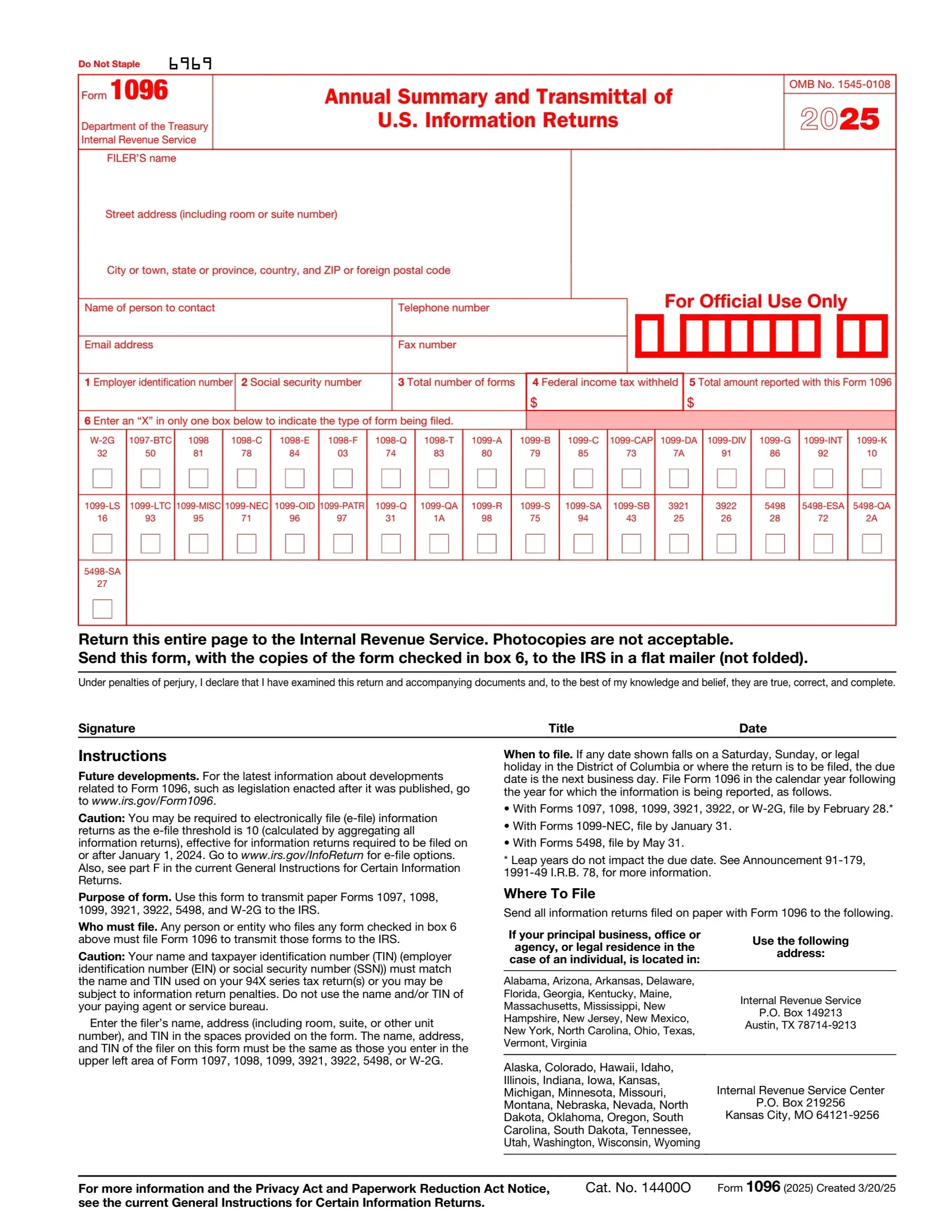 irs form 1096 2022 preview