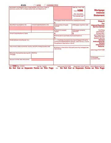 IRS Form 1098 Preview