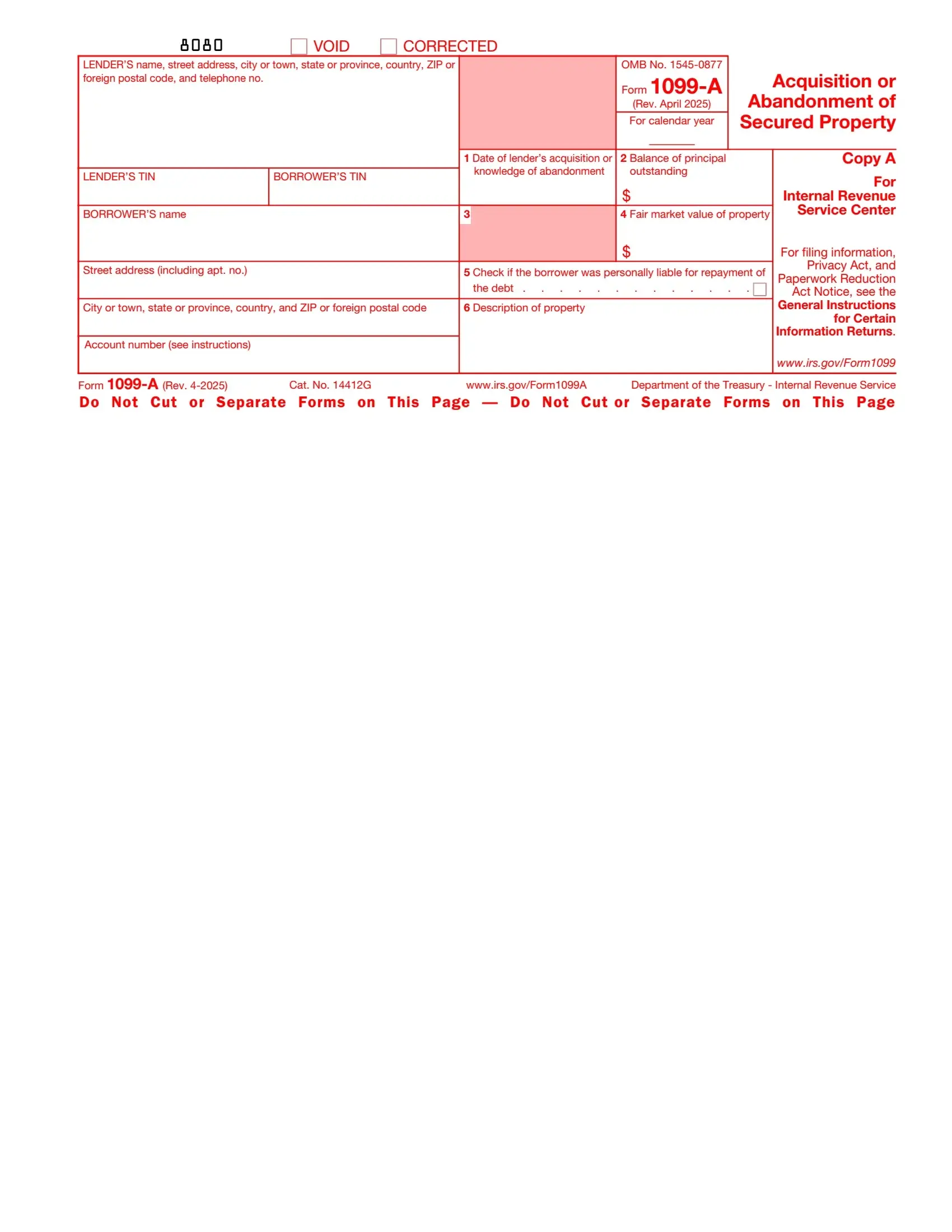 irs form 1099 a rev 01 2022 preview
