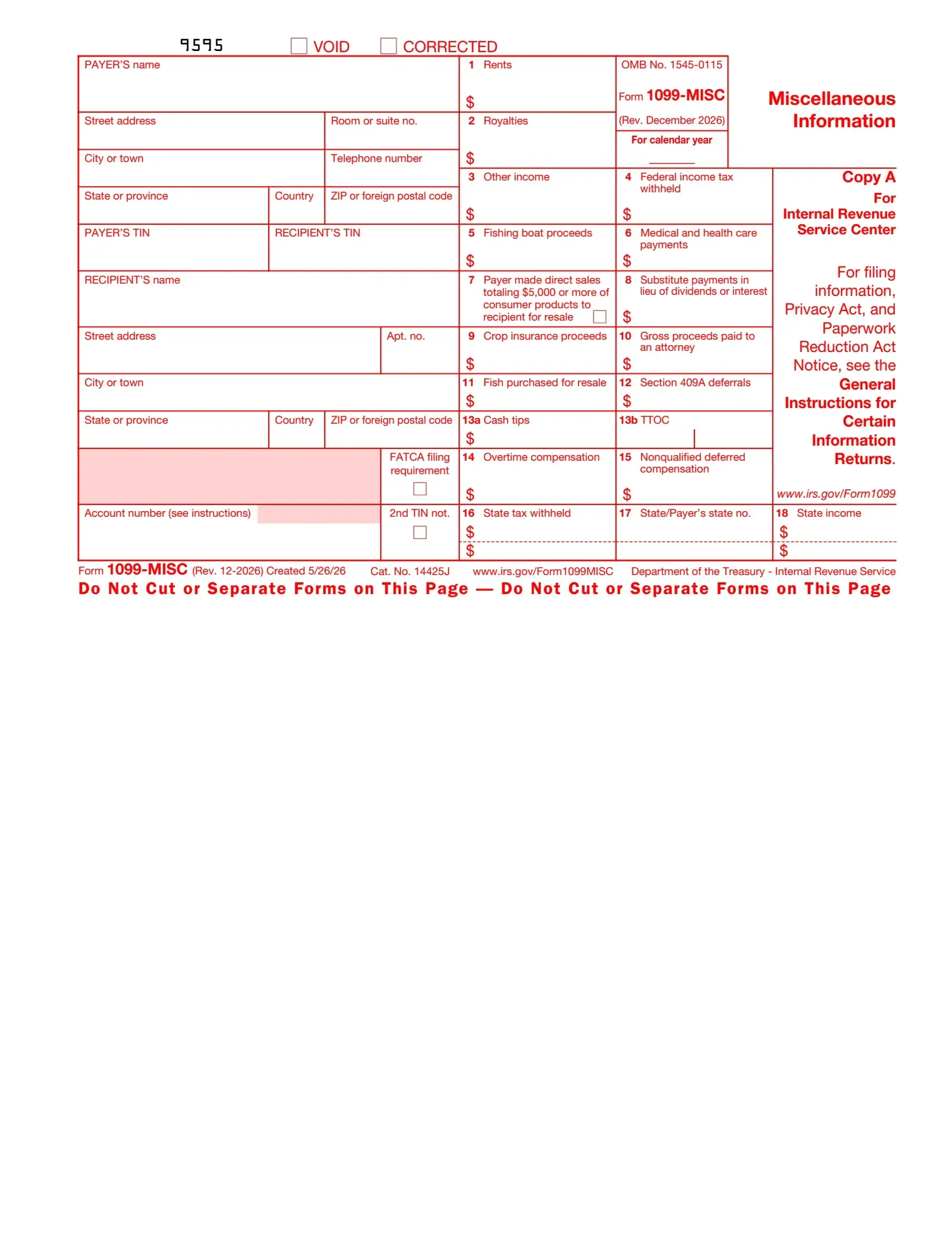 irs form 1099 misc rev 01 2022 preview
