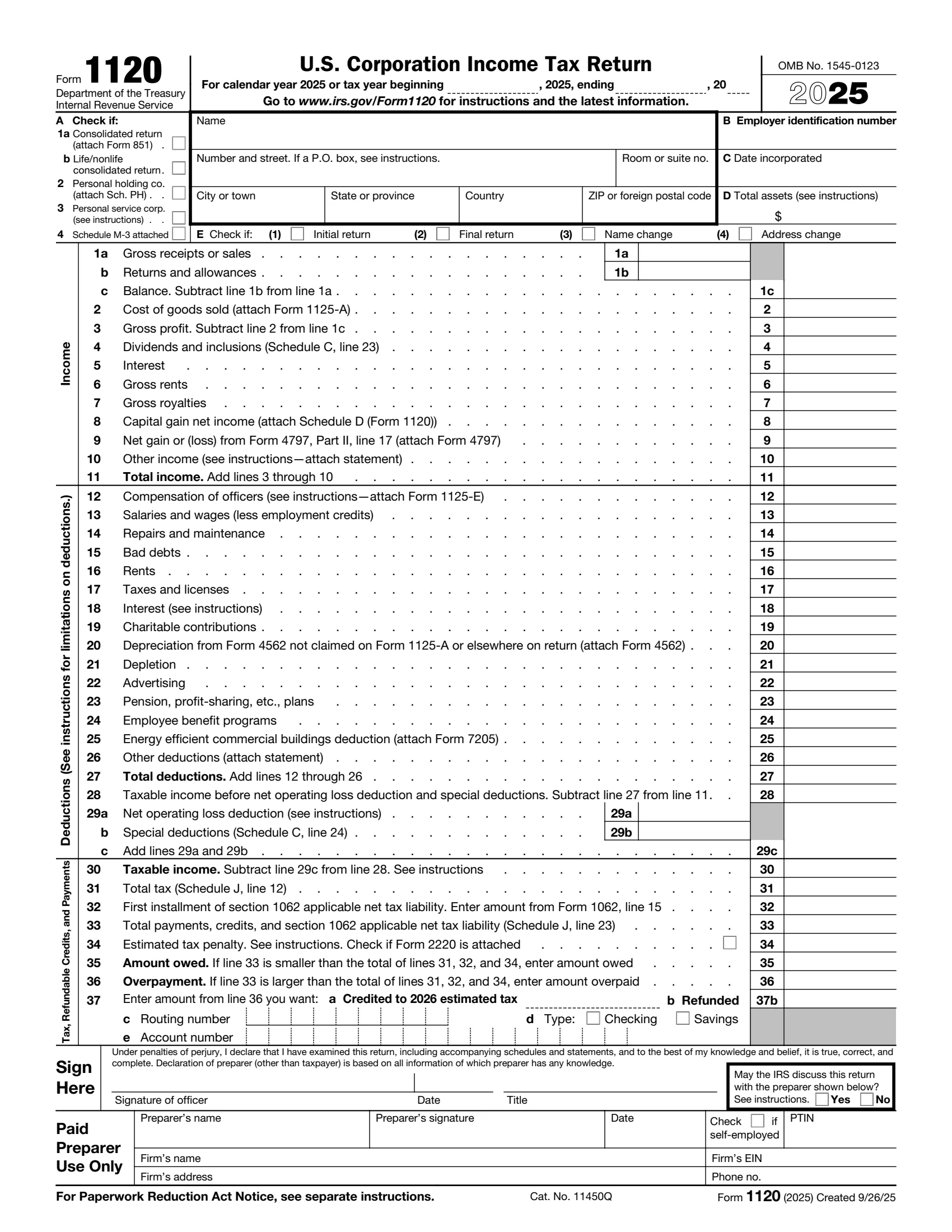IRS Form 1120 preview