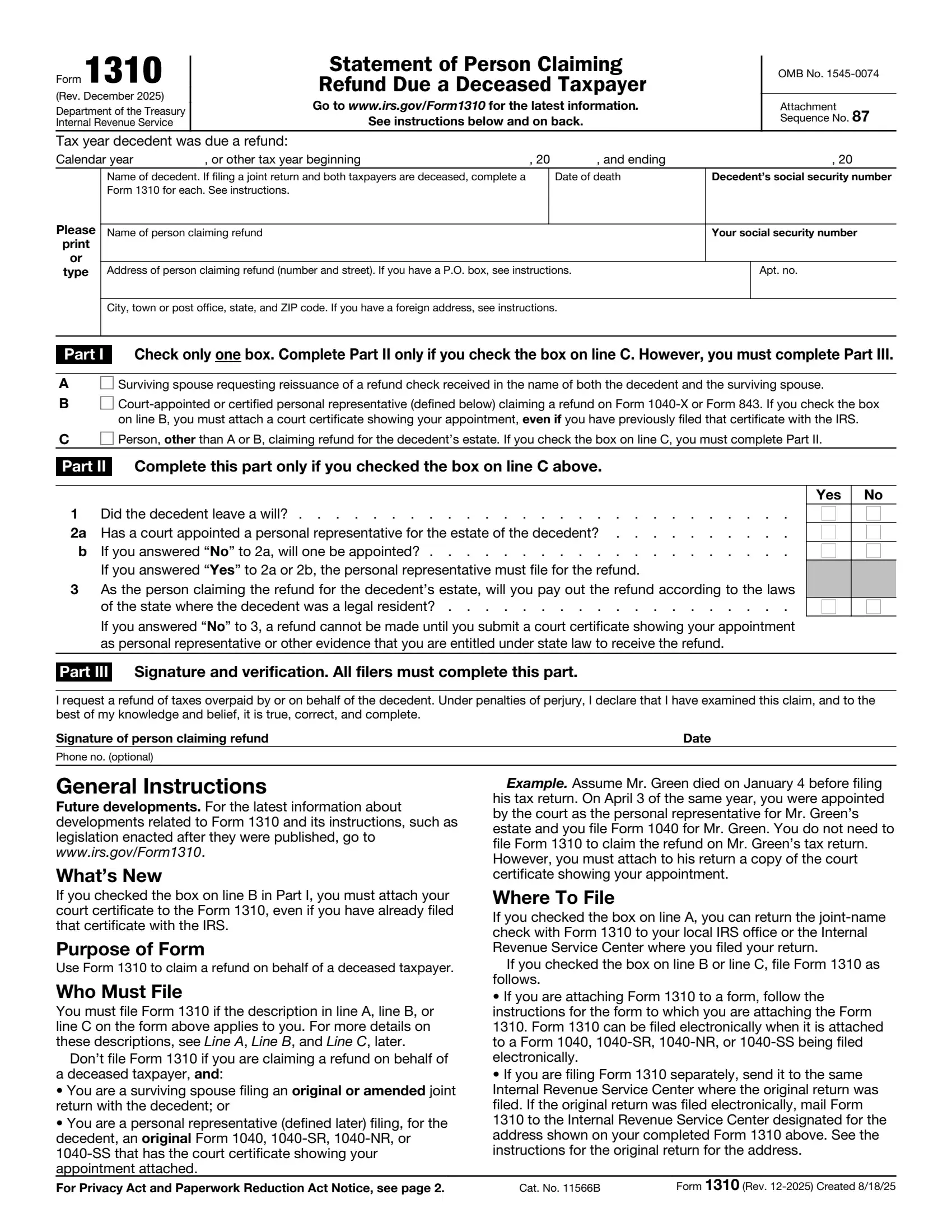 irs form 1310 rev 12 2021 preview