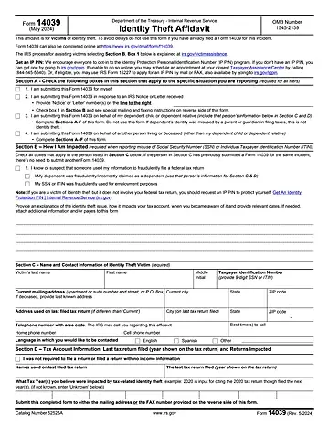 IRS Form 14039 (Identity Theft Affidavit) Preview