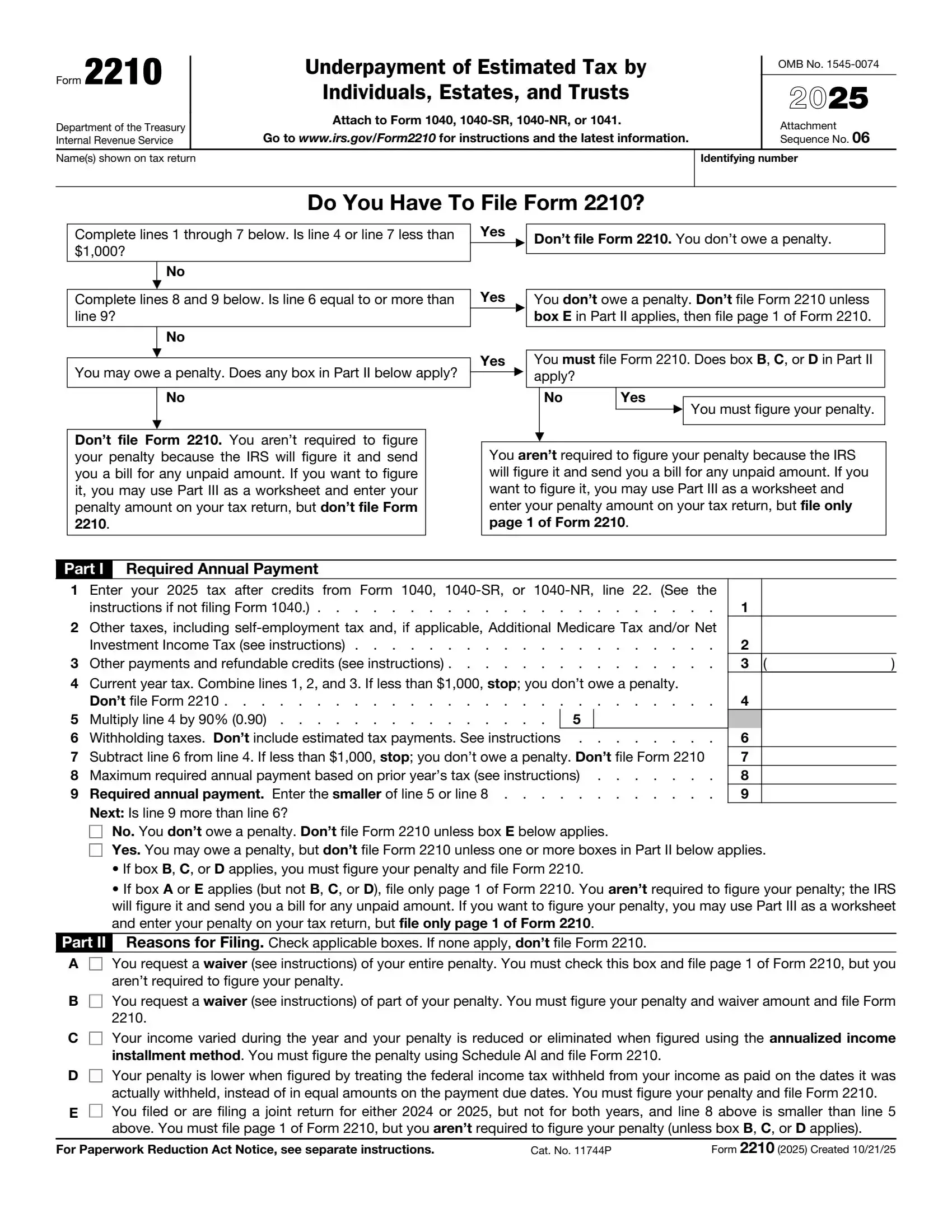 IRS Form 2210 preview