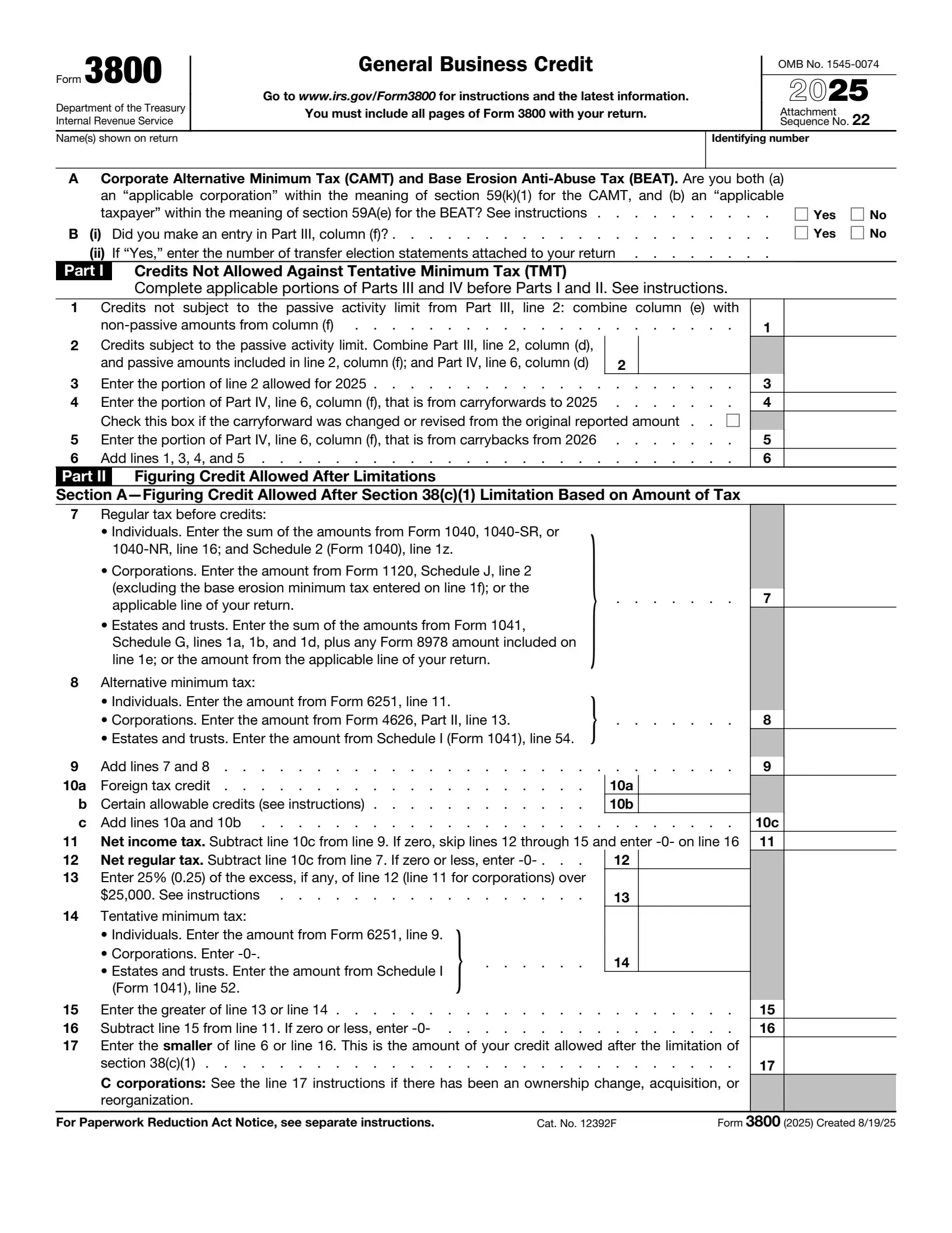 IRS Form 3800 preview