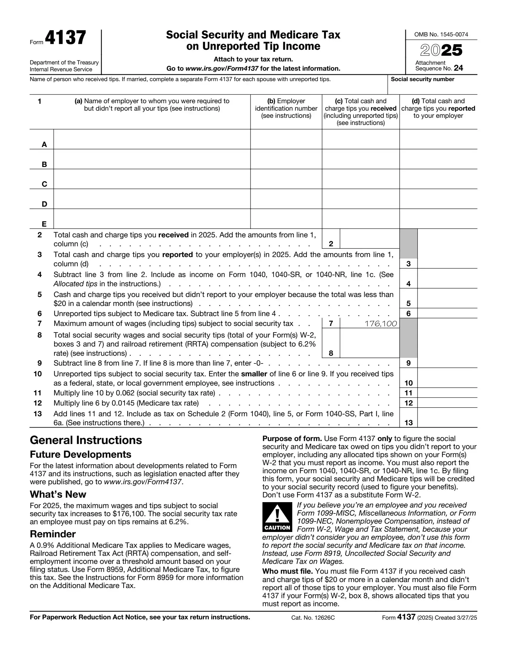 IRS Form 4137 preview
