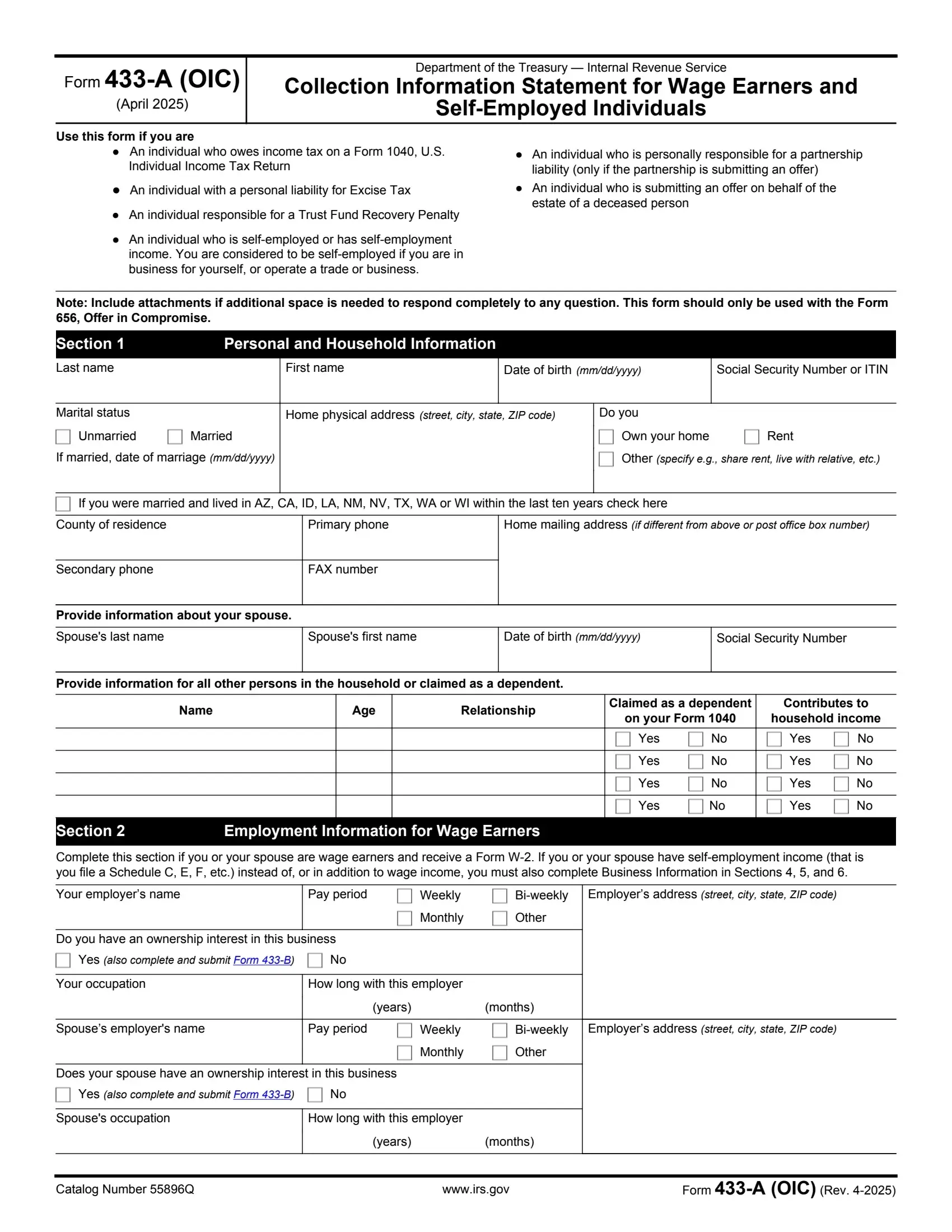 irs form 433 a (oic) rev 04 2021