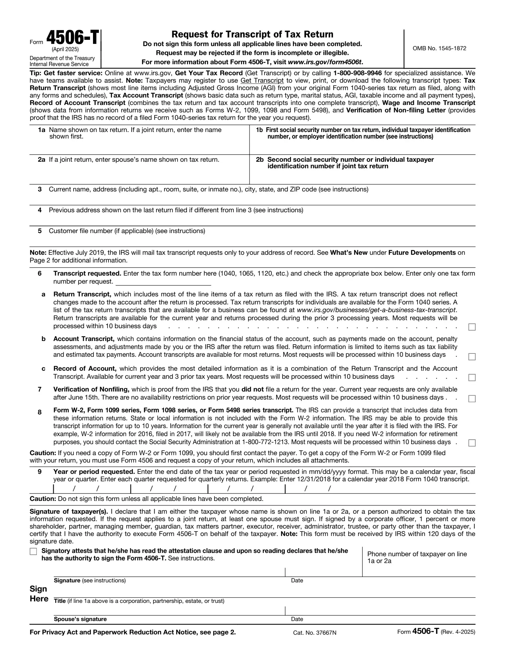irs form 4506 t rev 11 2021 preview