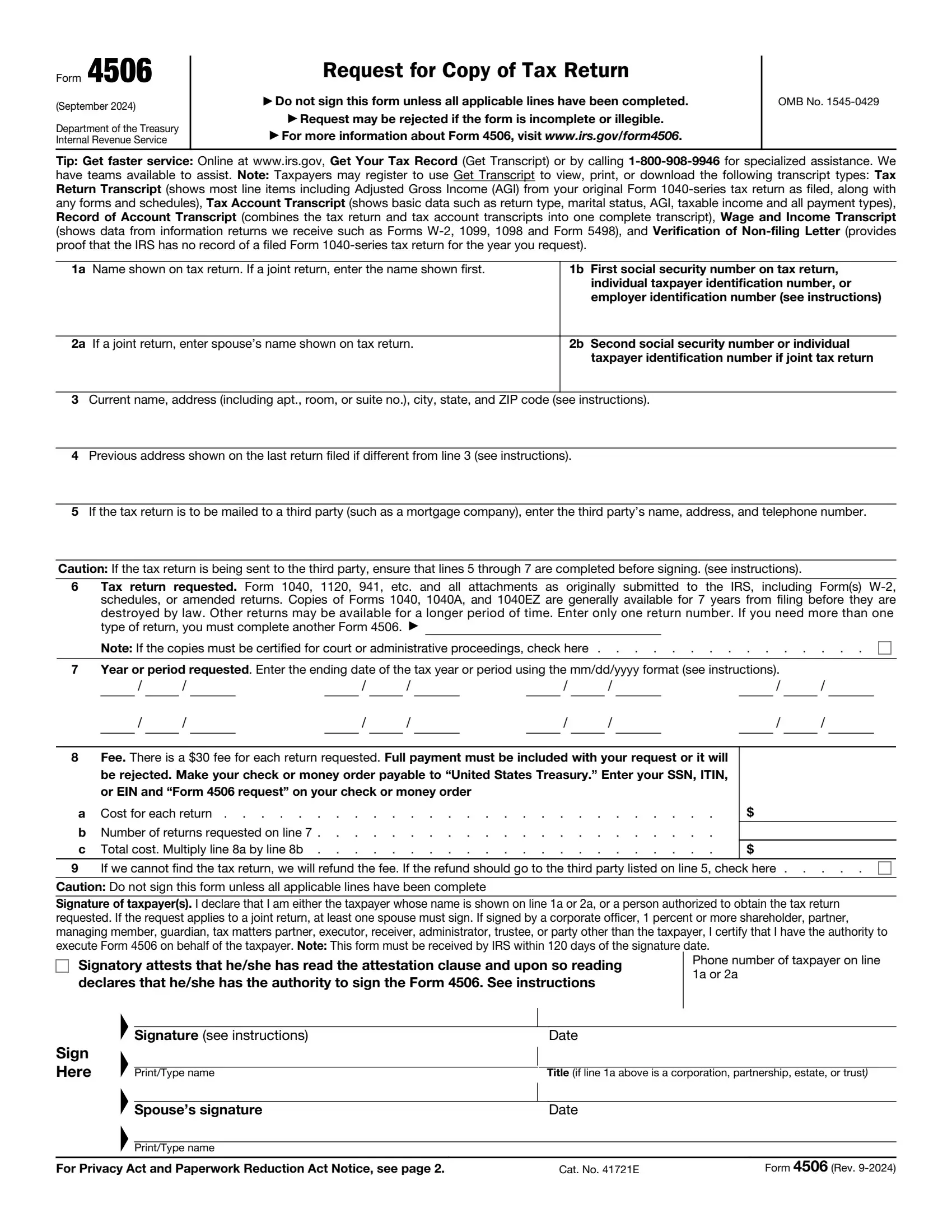 irs form 4506 rev 11 2021 preview