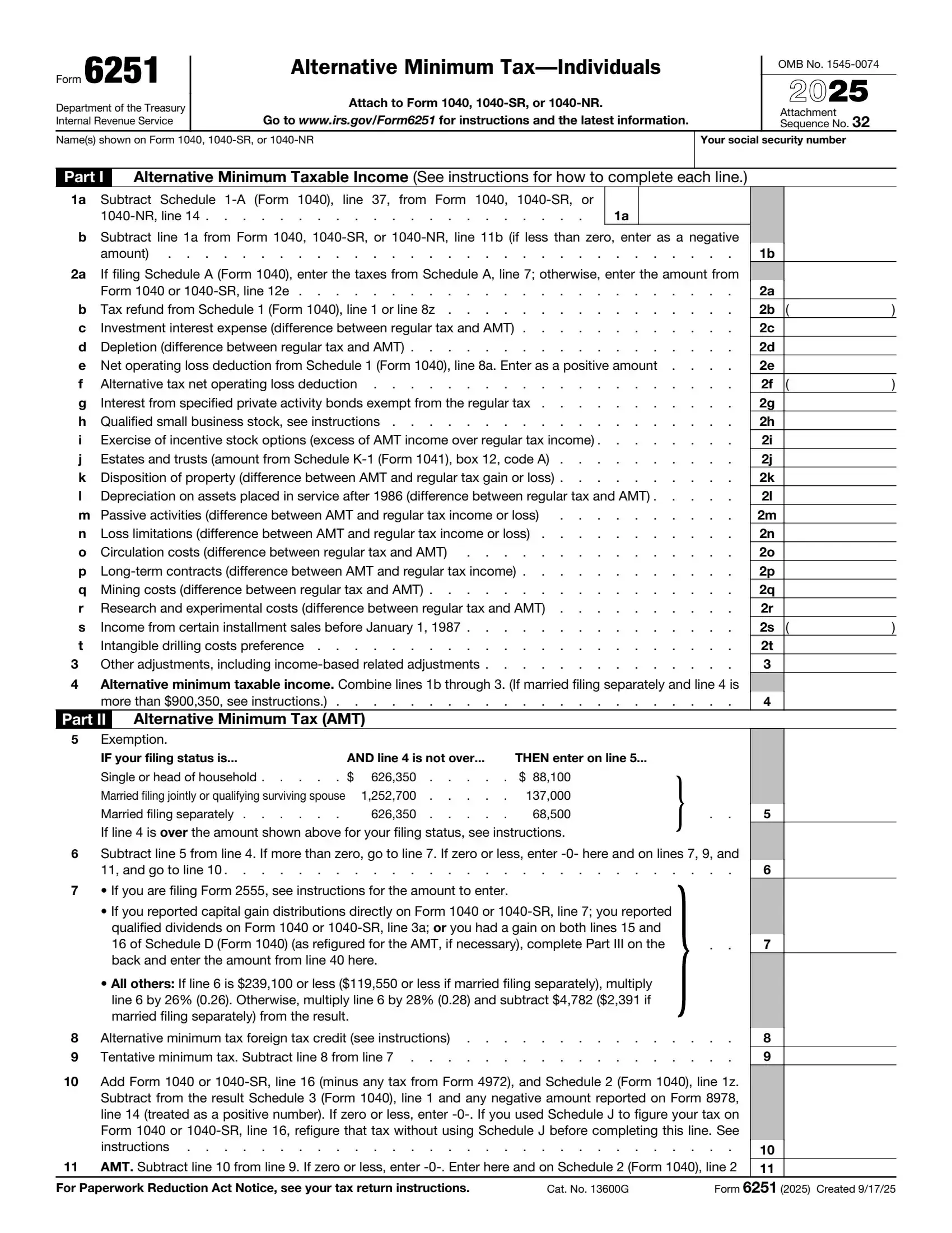 IRS Form 6251 preview