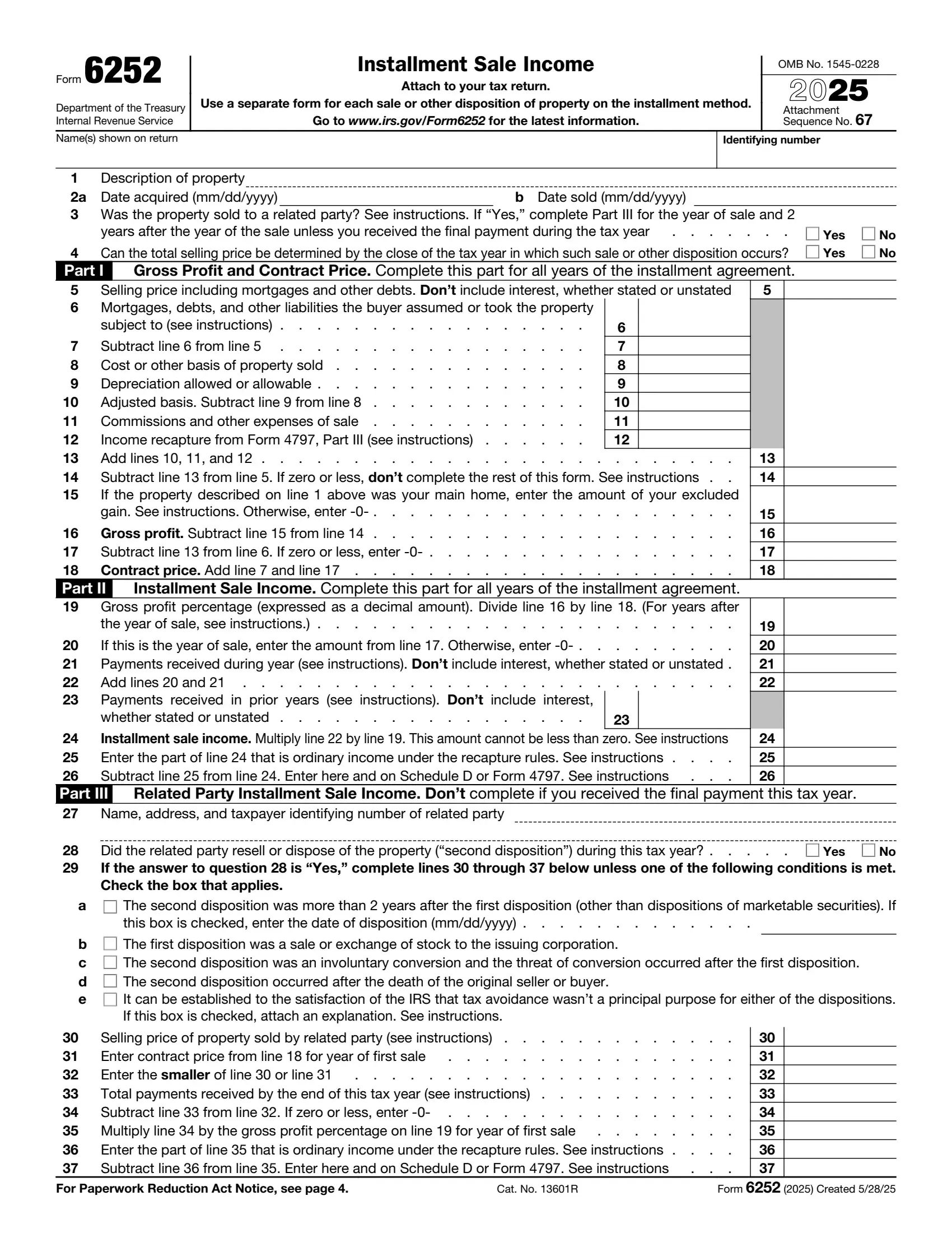irs form 6252 2021 preview