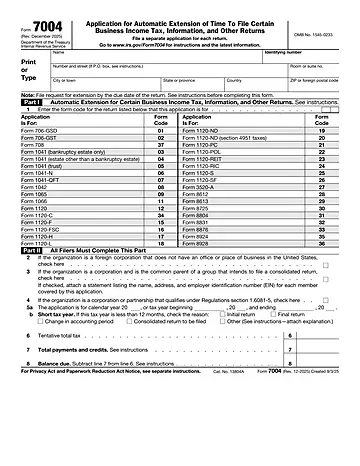 IRS Form 7004 Preview
