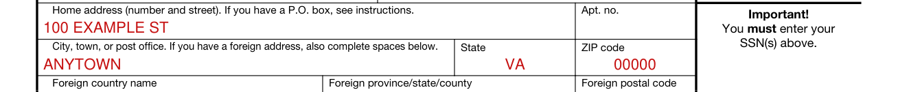 Form 8453 example filled out, home address, city, state and ZIP code