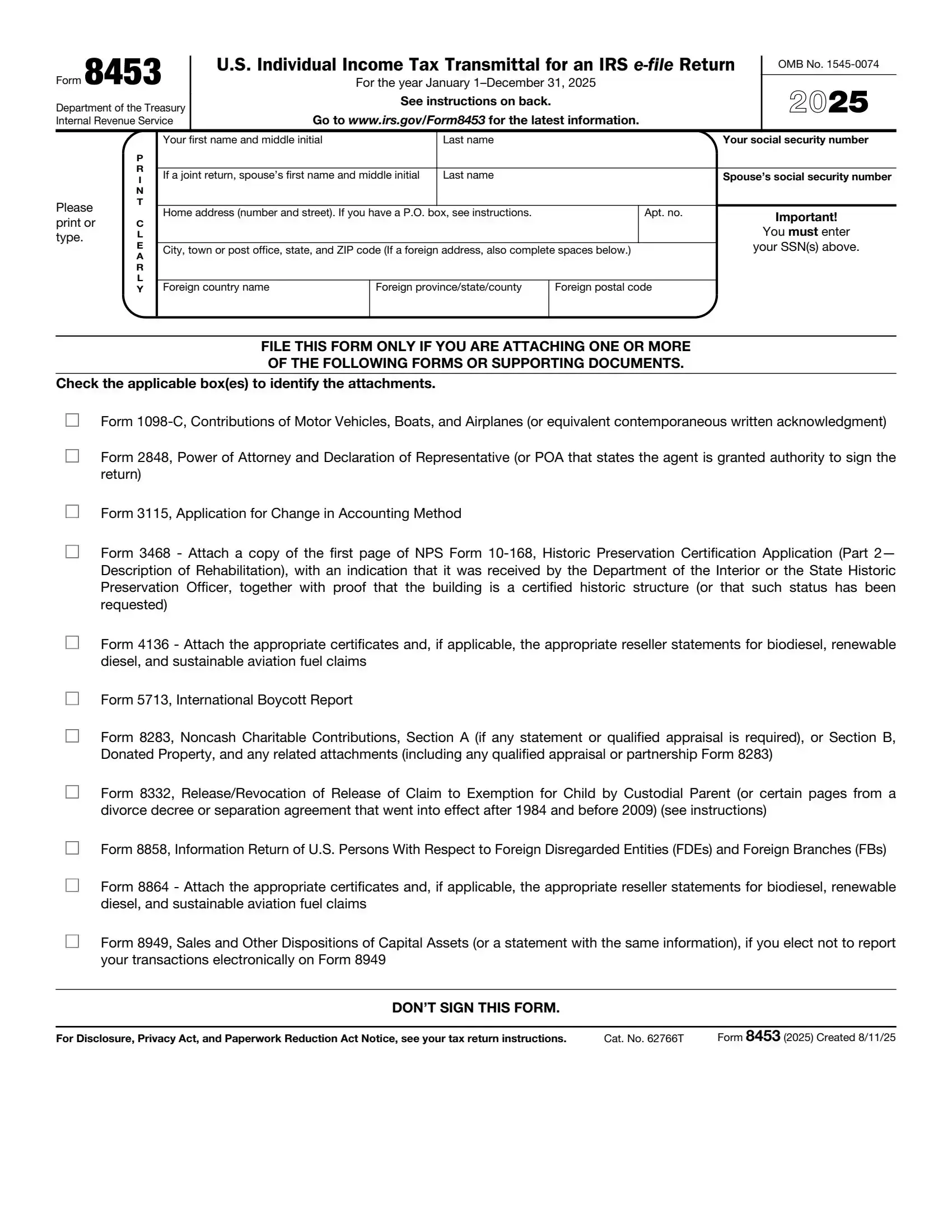 IRS Form 8453 preview
