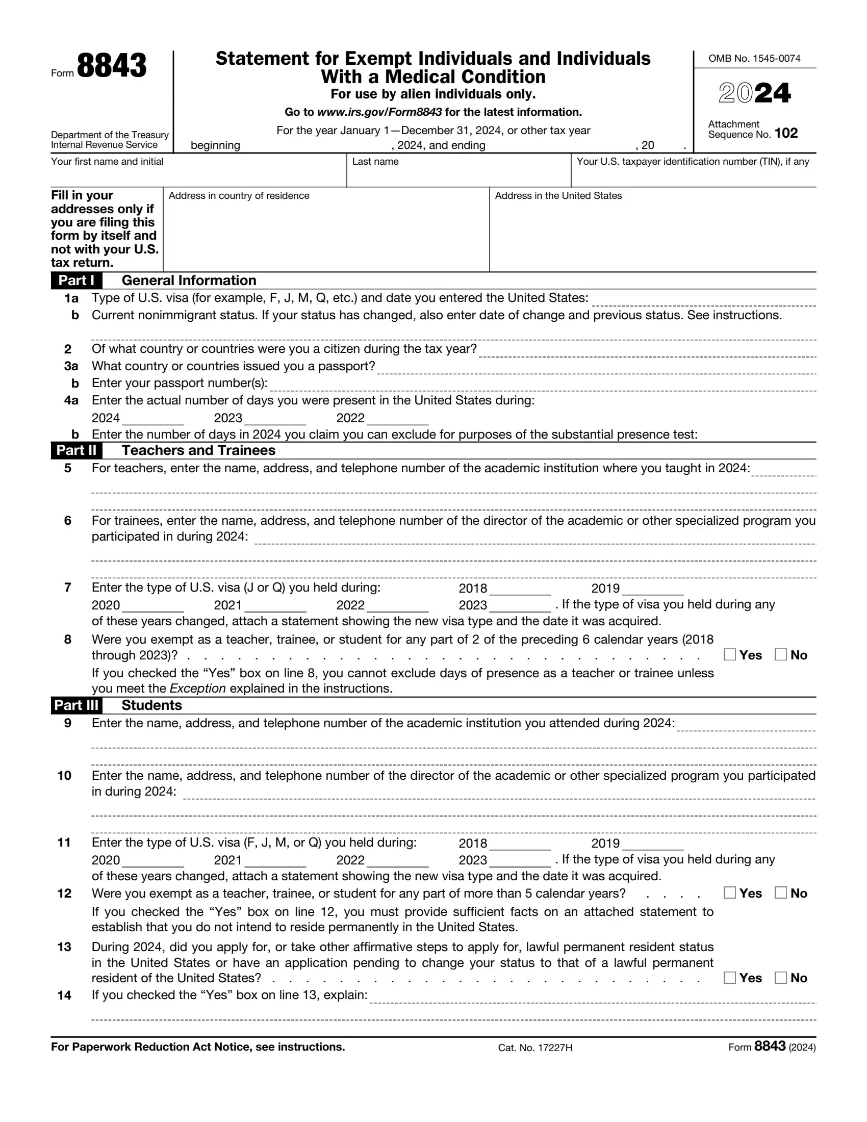 irs form 8843 2021 preview