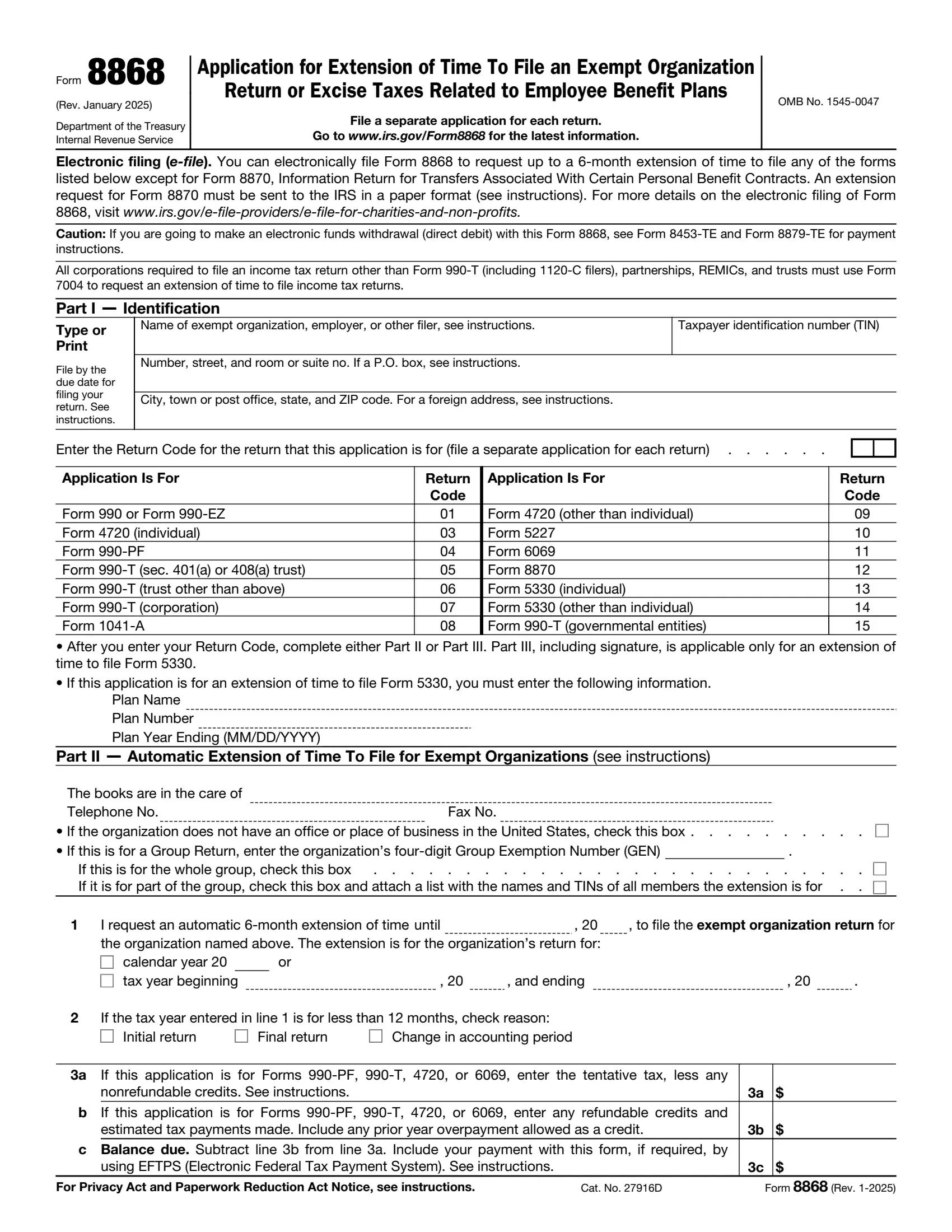 irs form 8868 rev 01 2022 preview