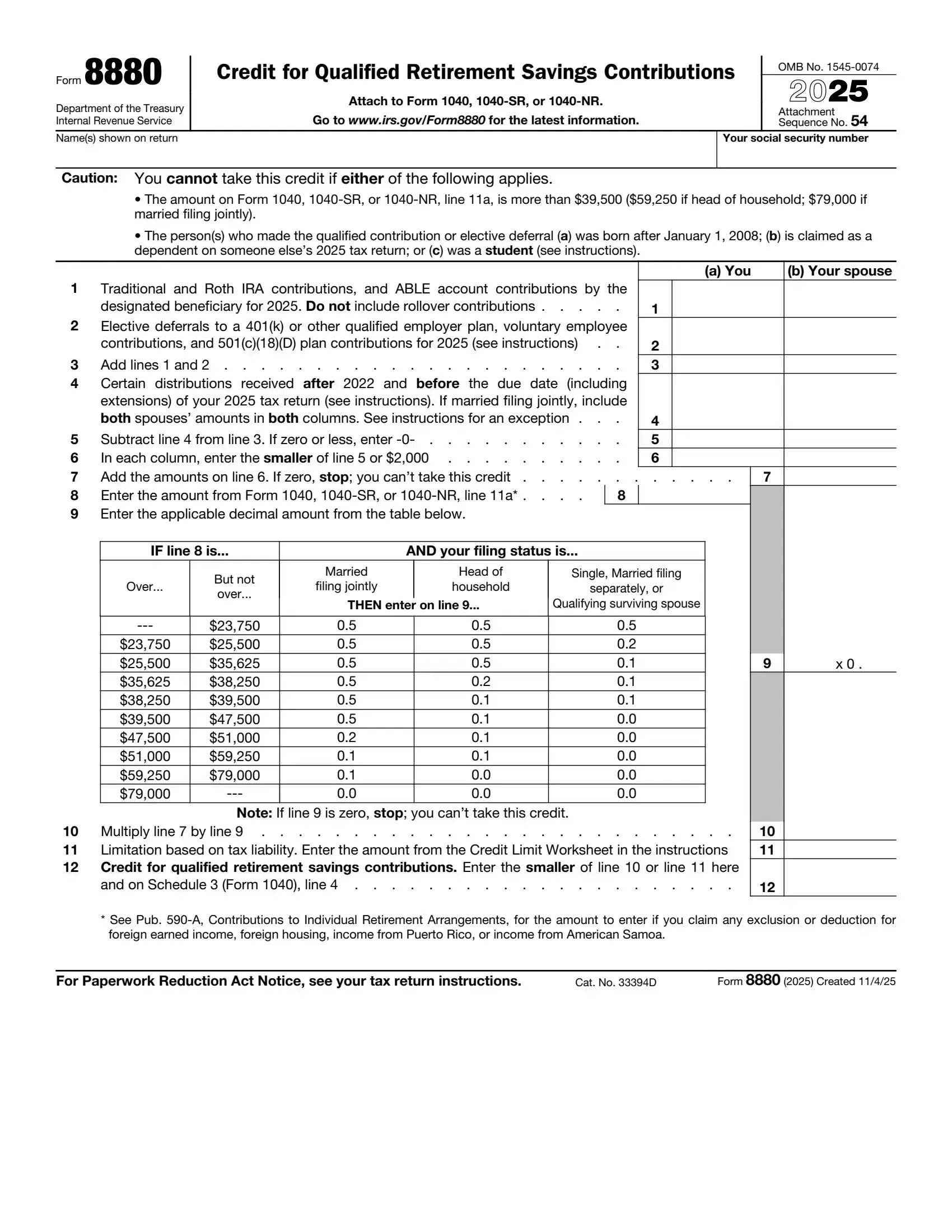 IRS Form 8880 preview