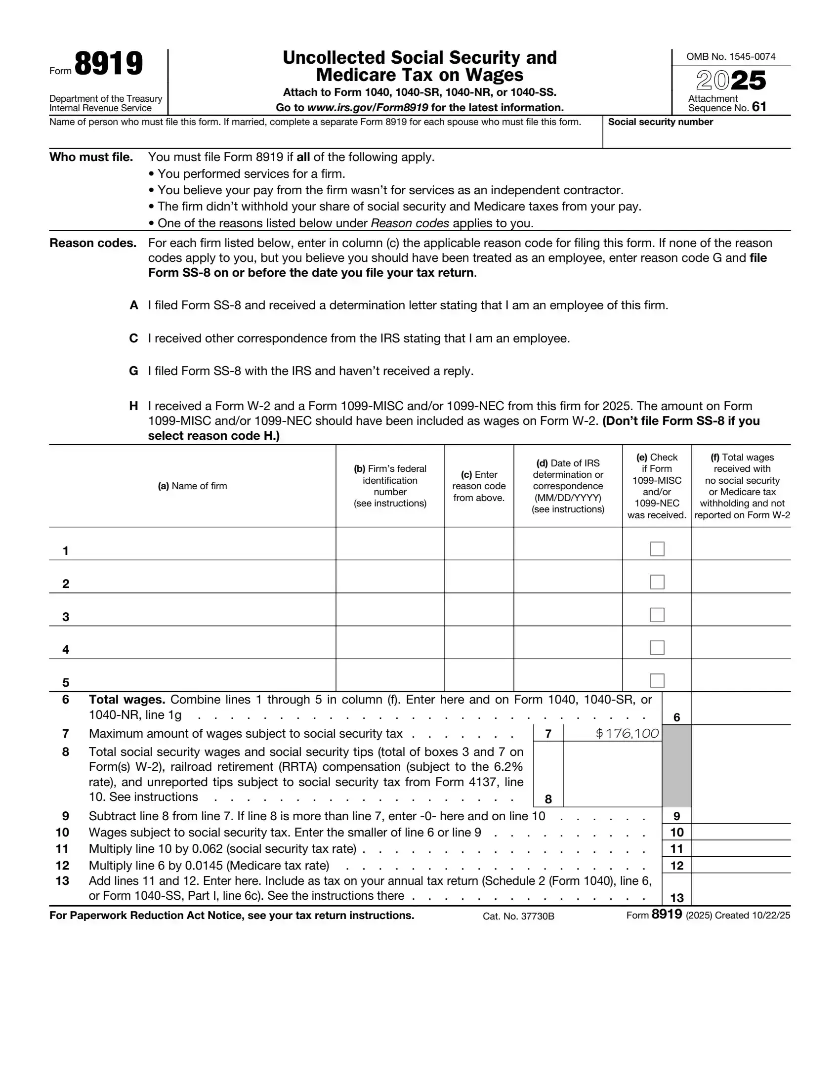 IRS Form 8919 preview