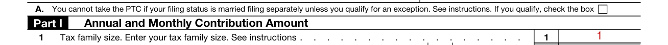 Form 8962 example filled out, line A, married filing separately