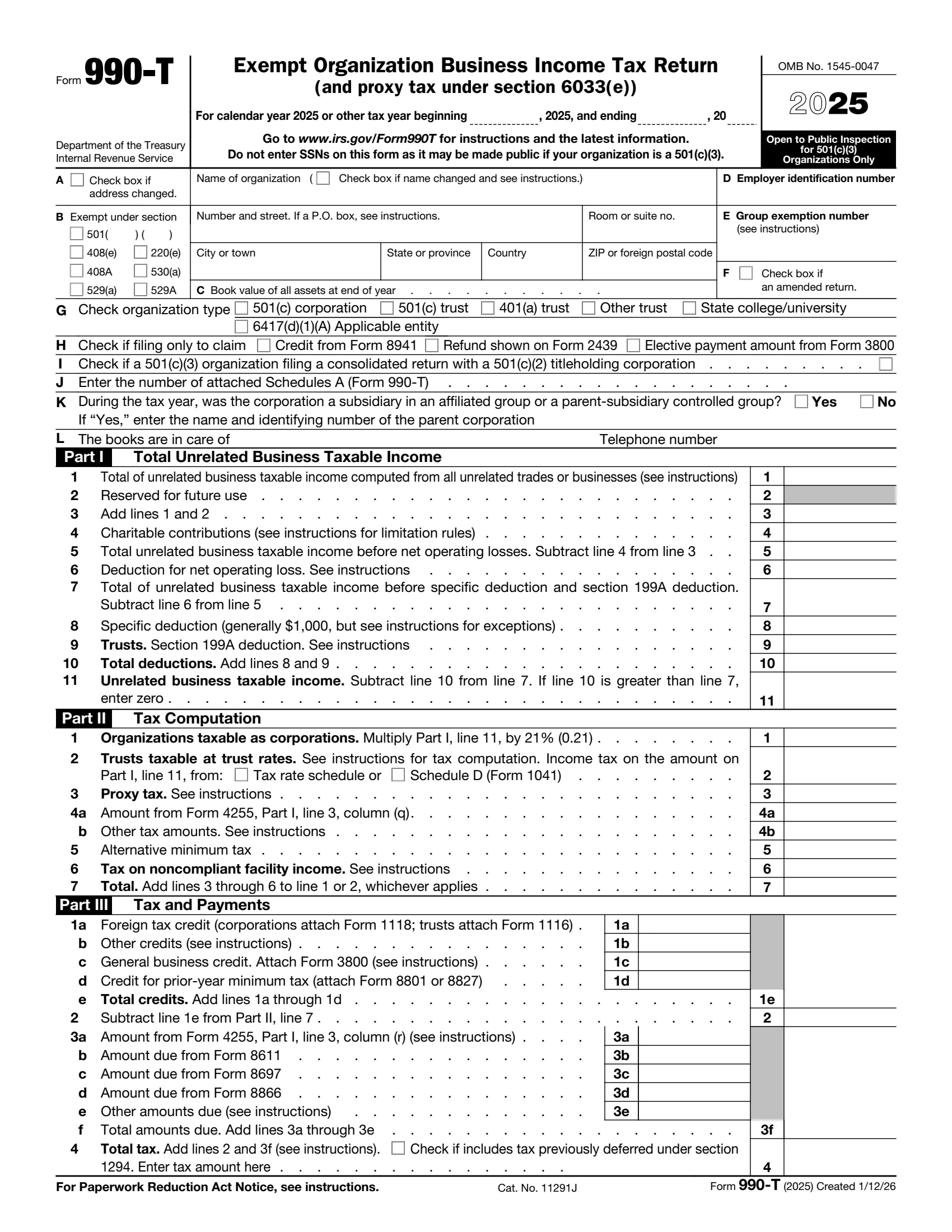 IRS Form 990-T preview