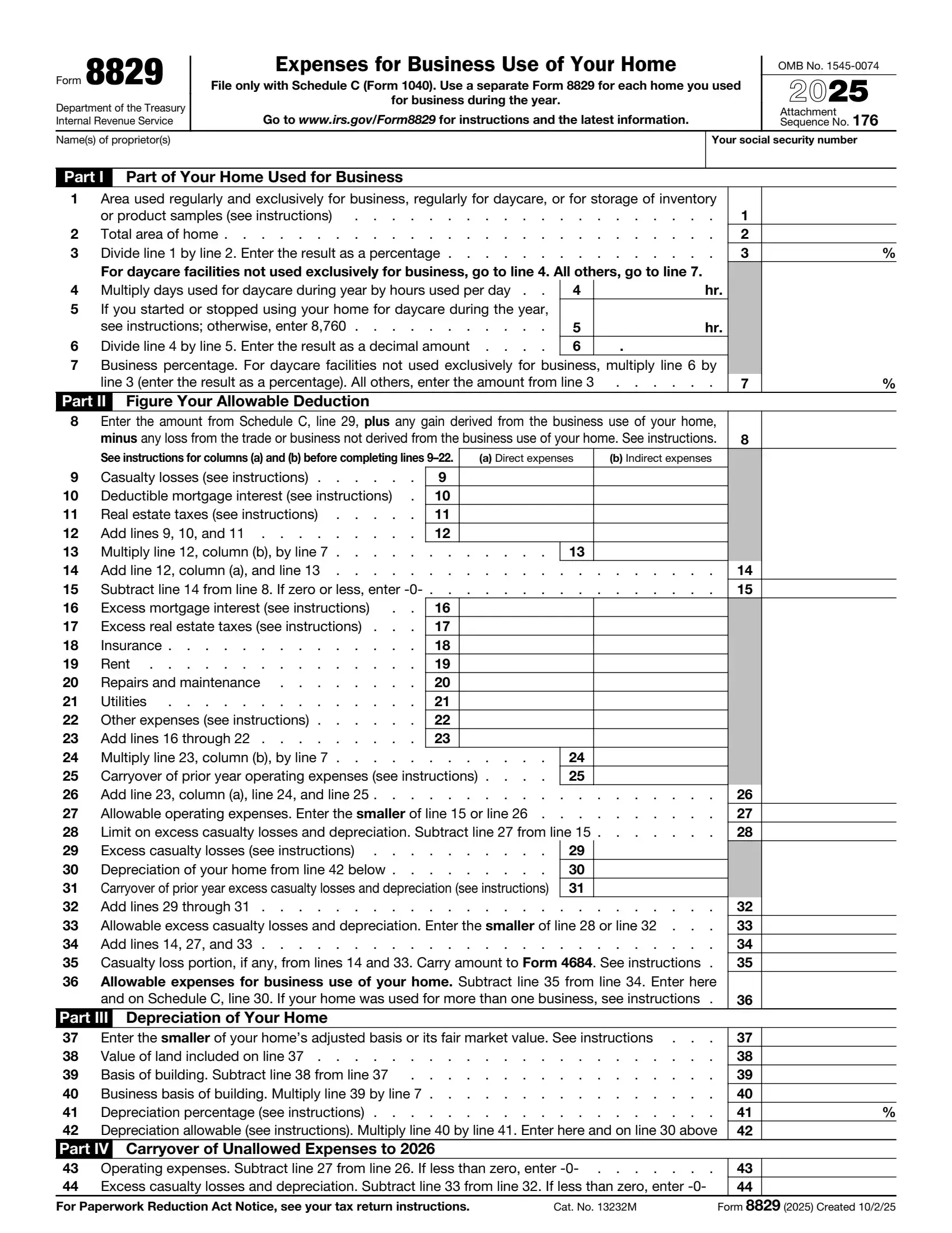 IRS Form 8829 preview