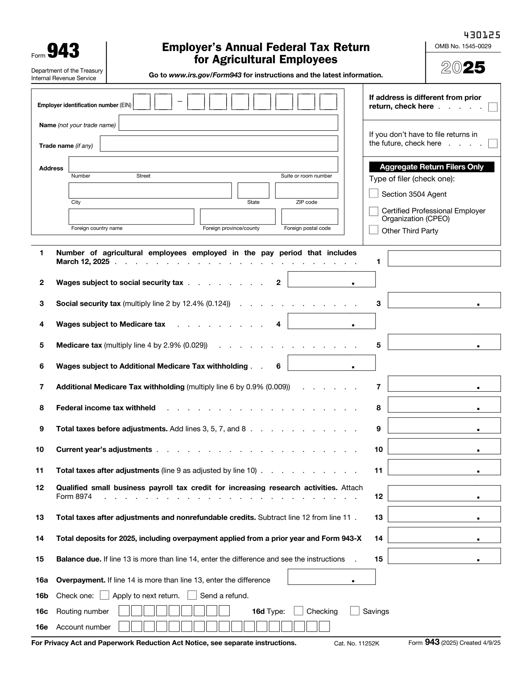 IRS Form 943 preview
