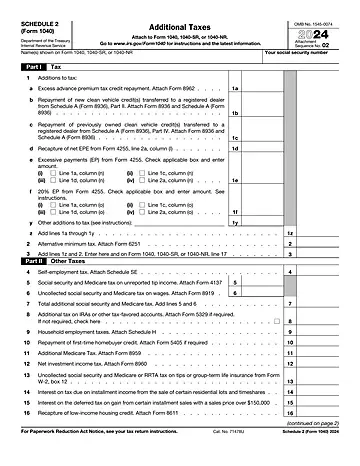 IRS Schedule 2 Form 1040 or 1040-SR Preview