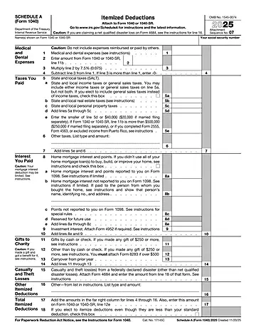 IRS Schedule A Form 1040 or 1040-SR Preview