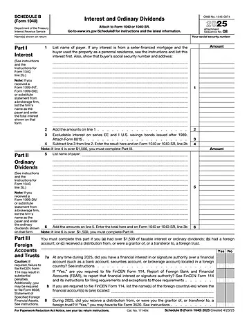 IRS Schedule B Form 1040 Preview