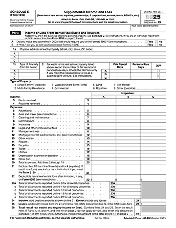 IRS Schedule E Form 1040 Preview