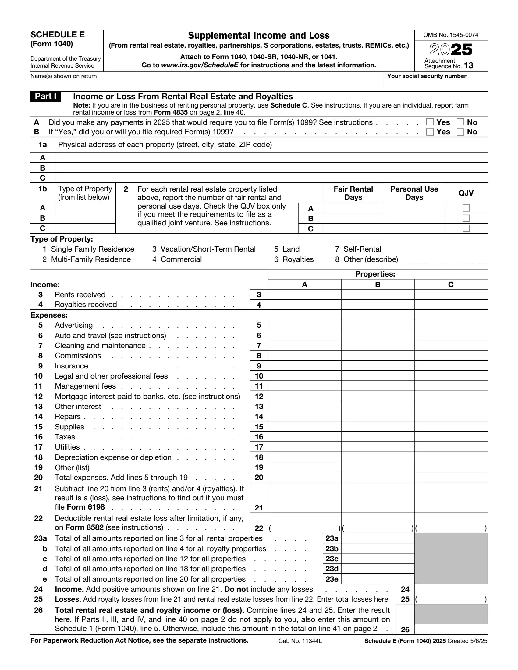 irs schedule e form 1040 2021 preview