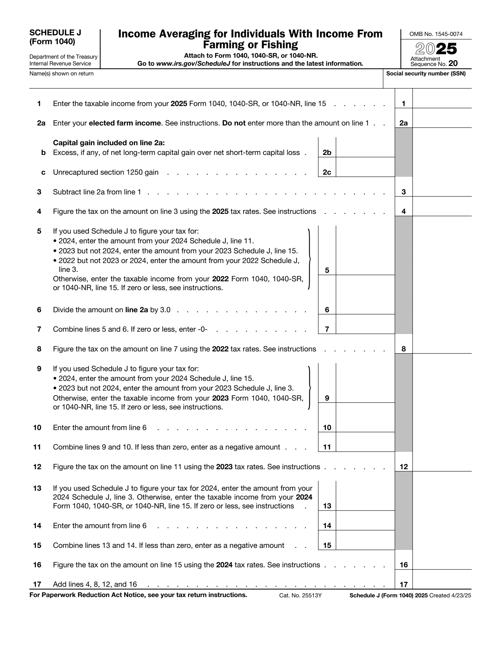 IRS Schedule J Form 1040 preview