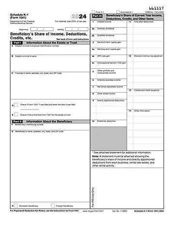 IRS Schedule K-1 Form 1041 Preview