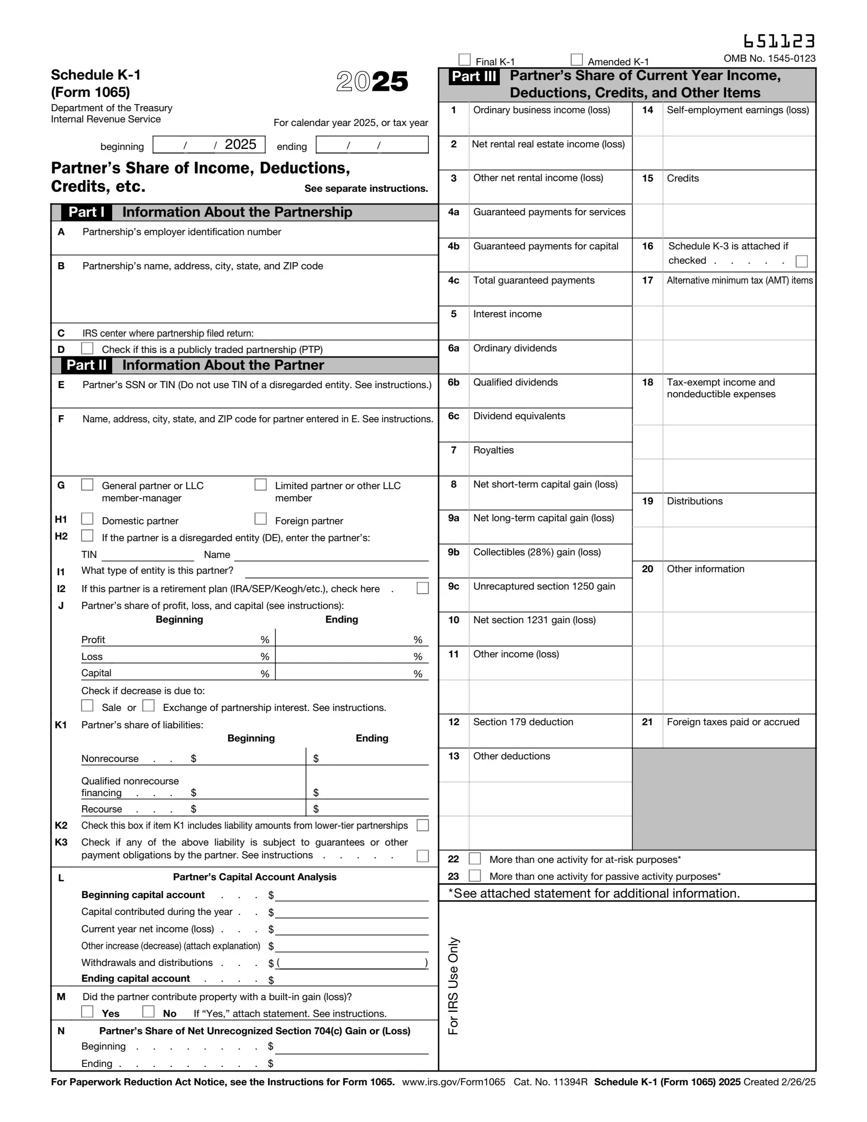IRS Schedule K-1 Form 1065 preview