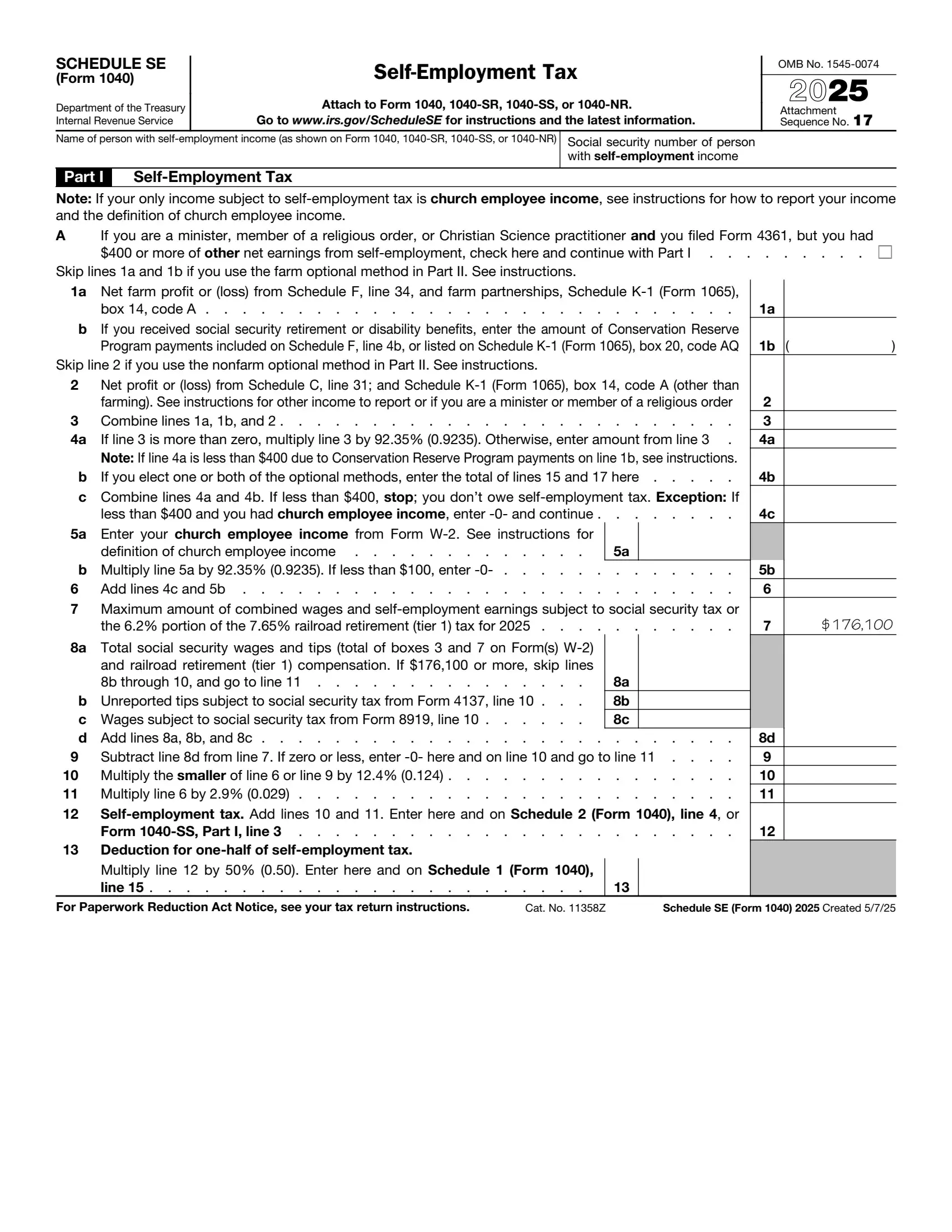 irs schedule se form 1040 2021 preview