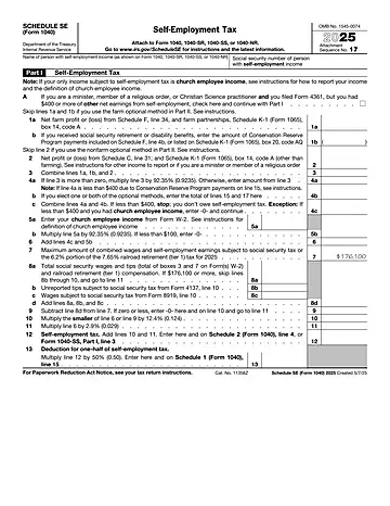 IRS Schedule SE Form 1040 Preview