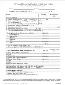 LADBS NEC Standard Electrical Load Calculation Preview