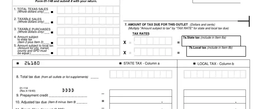 Filling out texas 01 114 sales step 2