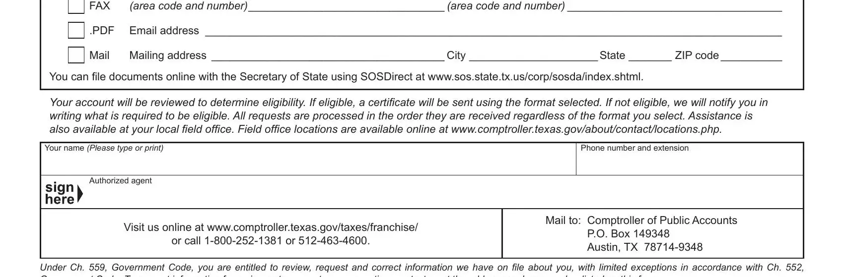 part 3 to filling out certificate of account status texas