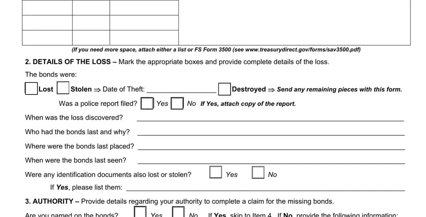 Entering details in pd lost stage 2