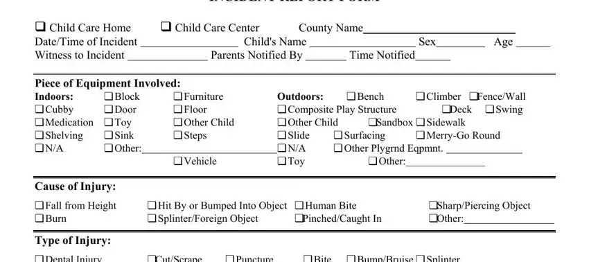 examples on how to fill an incident register in a day care centre gaps to complete