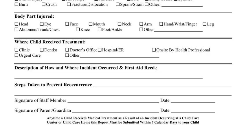 Filling in examples on how to fill an incident register in a day care centre step 2