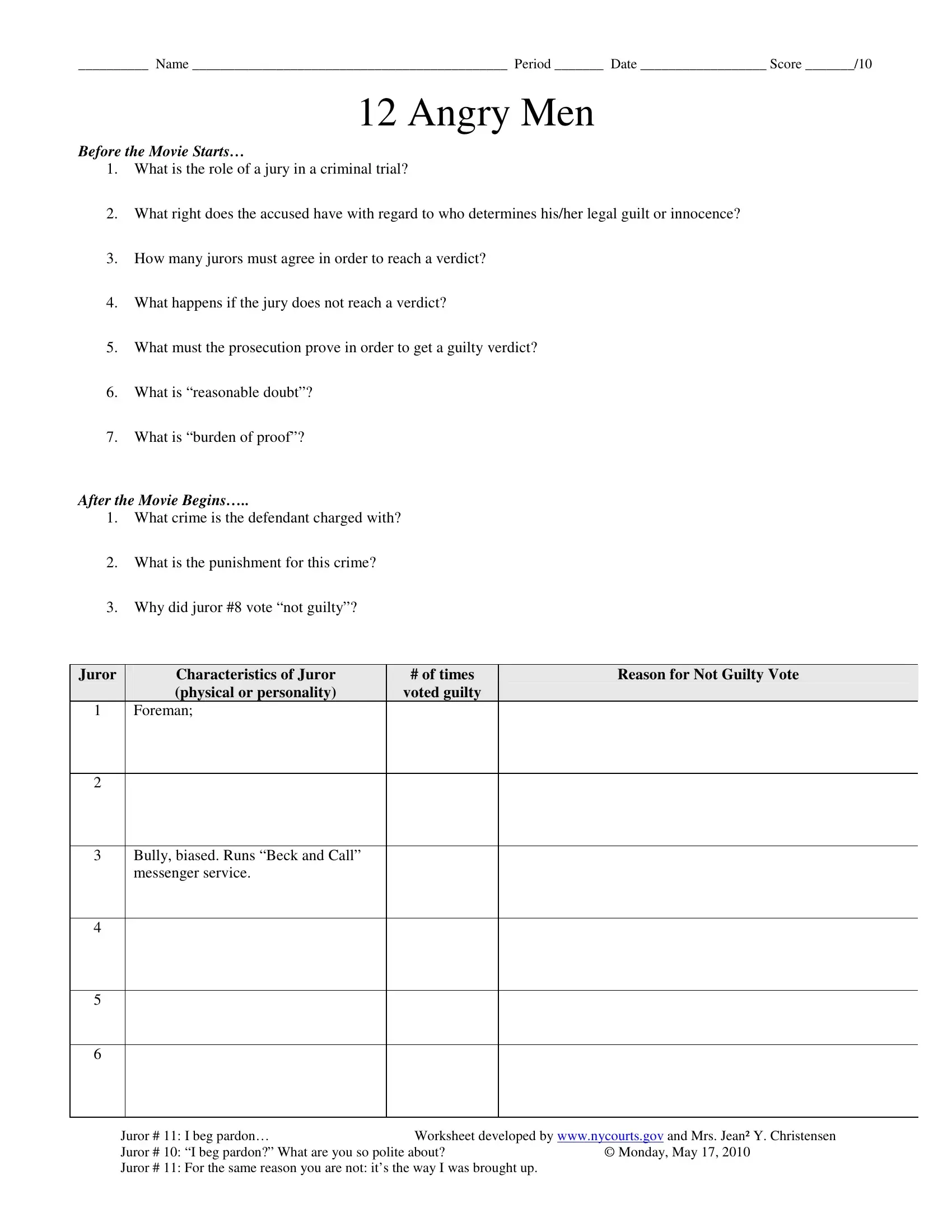 12 Angry Men Worksheet Form ≡ Fill Out Printable PDF Forms Online