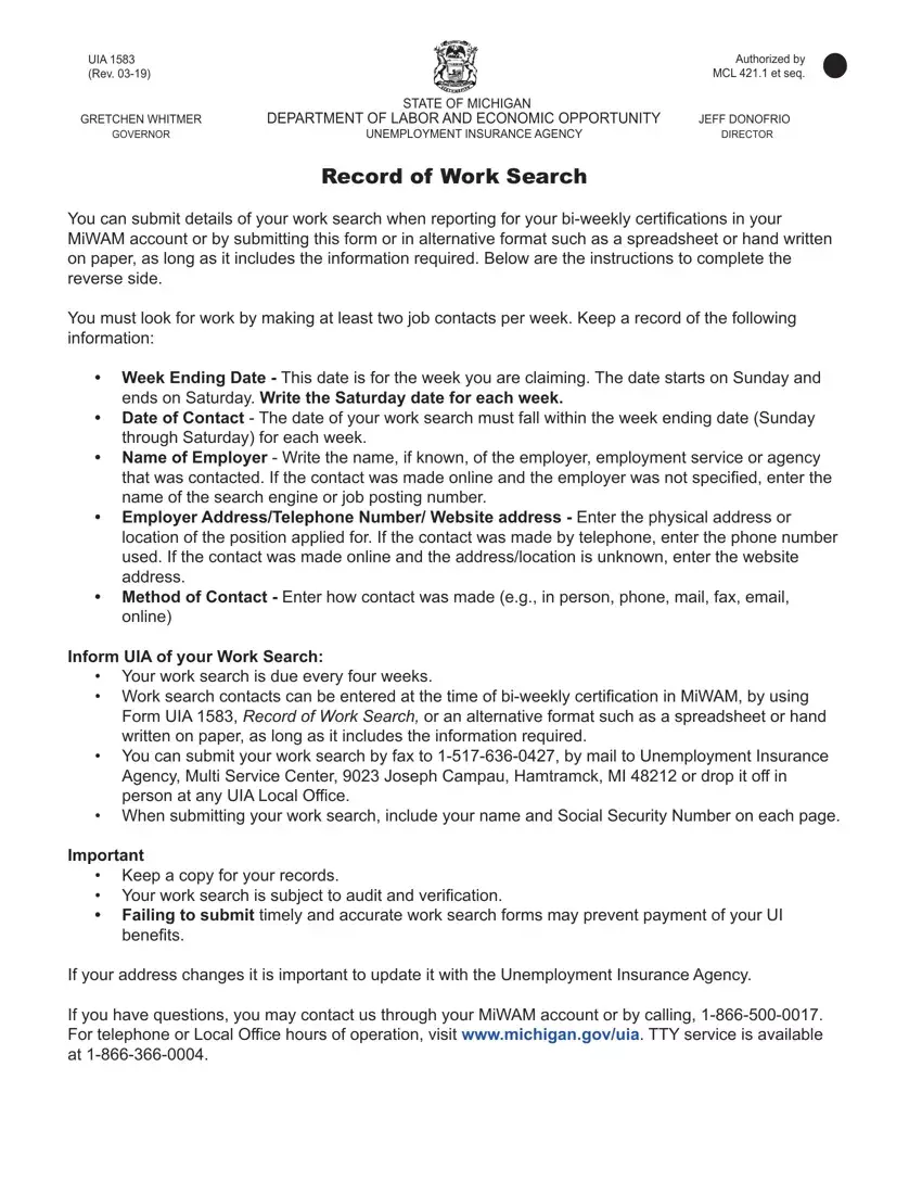 1583 Work Search Form first page preview